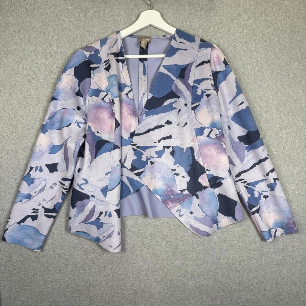 Chico's Women's Size 0 Floral Lilac Open Front Blazer Jacket
